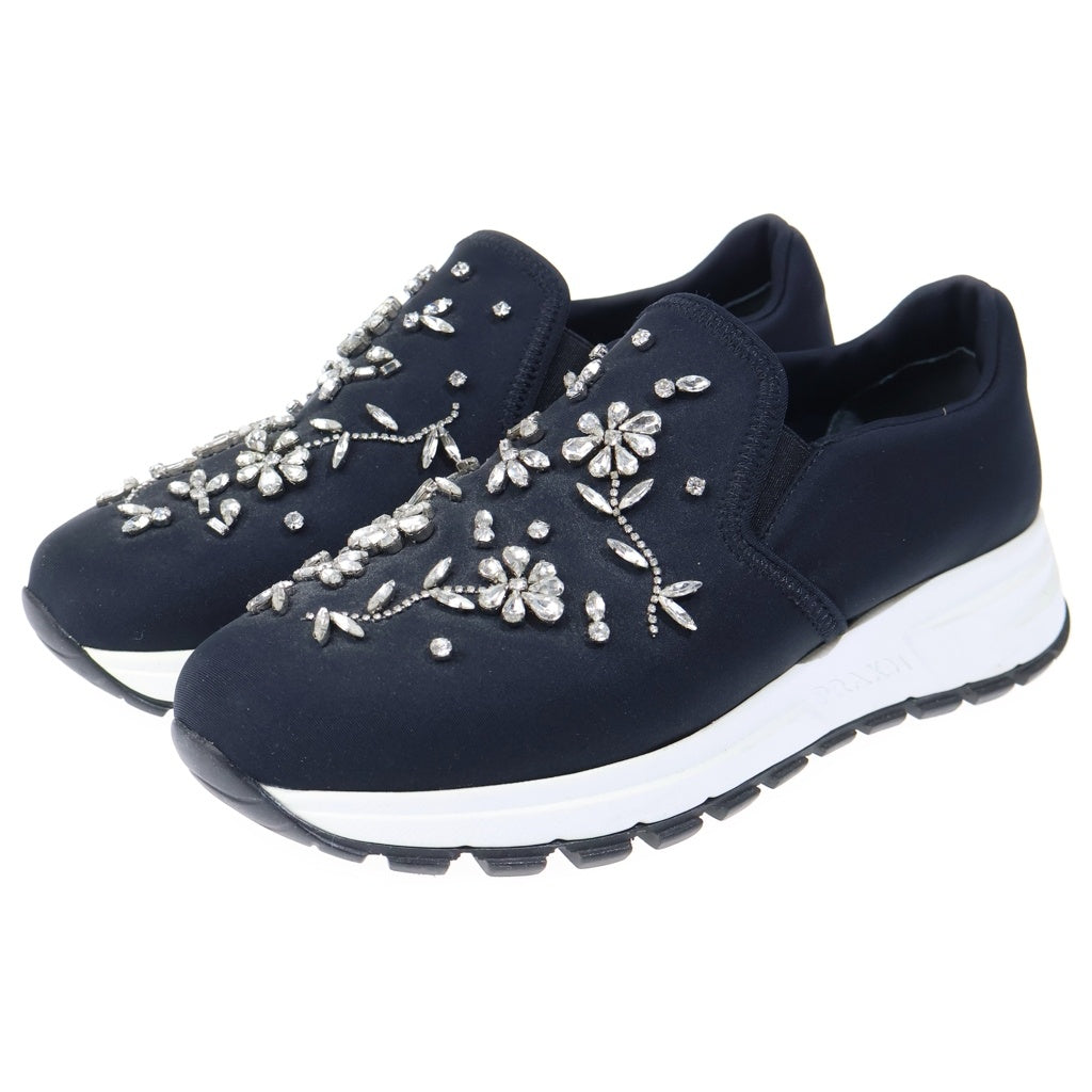 PRADA(プラダ) PRAX01 ビジュー装飾 ローカット スリッポン シューズ ブラック レディース