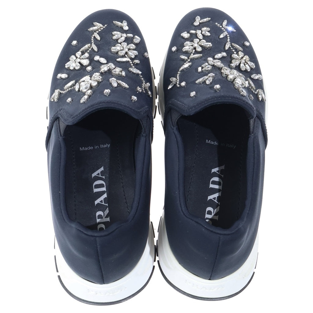 PRADA(プラダ) PRAX01 ビジュー装飾 ローカット スリッポン シューズ ブラック レディース