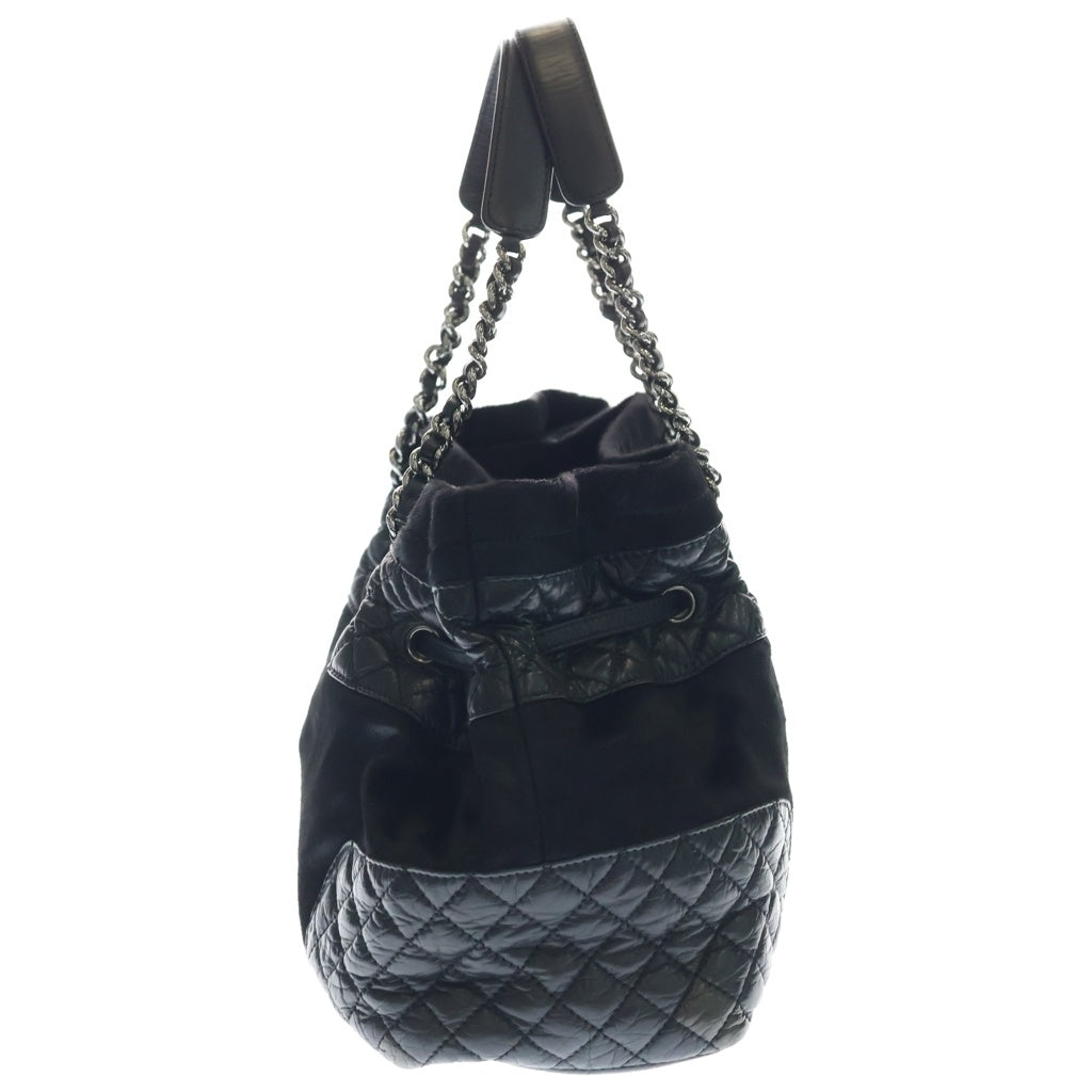 CHANEL(シャネル) マトラッセ チェーントートバッグ ハンドバッグ ブラック レザー×ハラコ A32499 シルバー金具 レディース