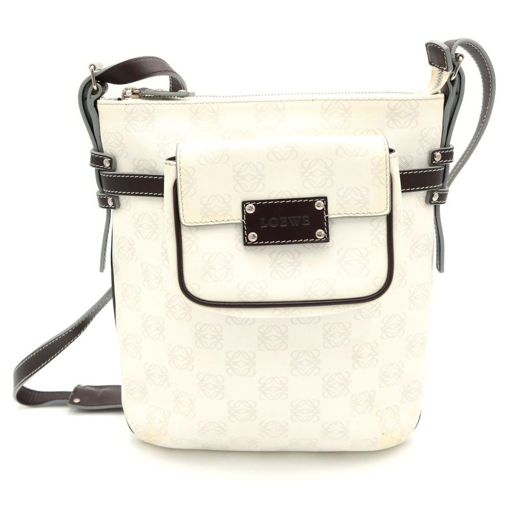 LOEWE(ロエベ) アナグラム ショルダーバッグ ホワイト×ブラウン レザー×PVC シルバー金具 レディース