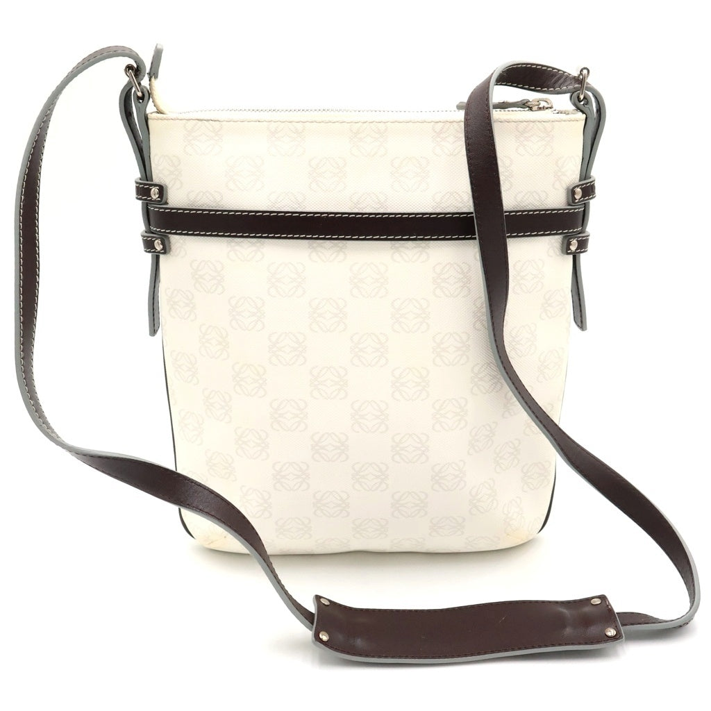 LOEWE(ロエベ) アナグラム ショルダーバッグ ホワイト×ブラウン レザー×PVC シルバー金具 レディース