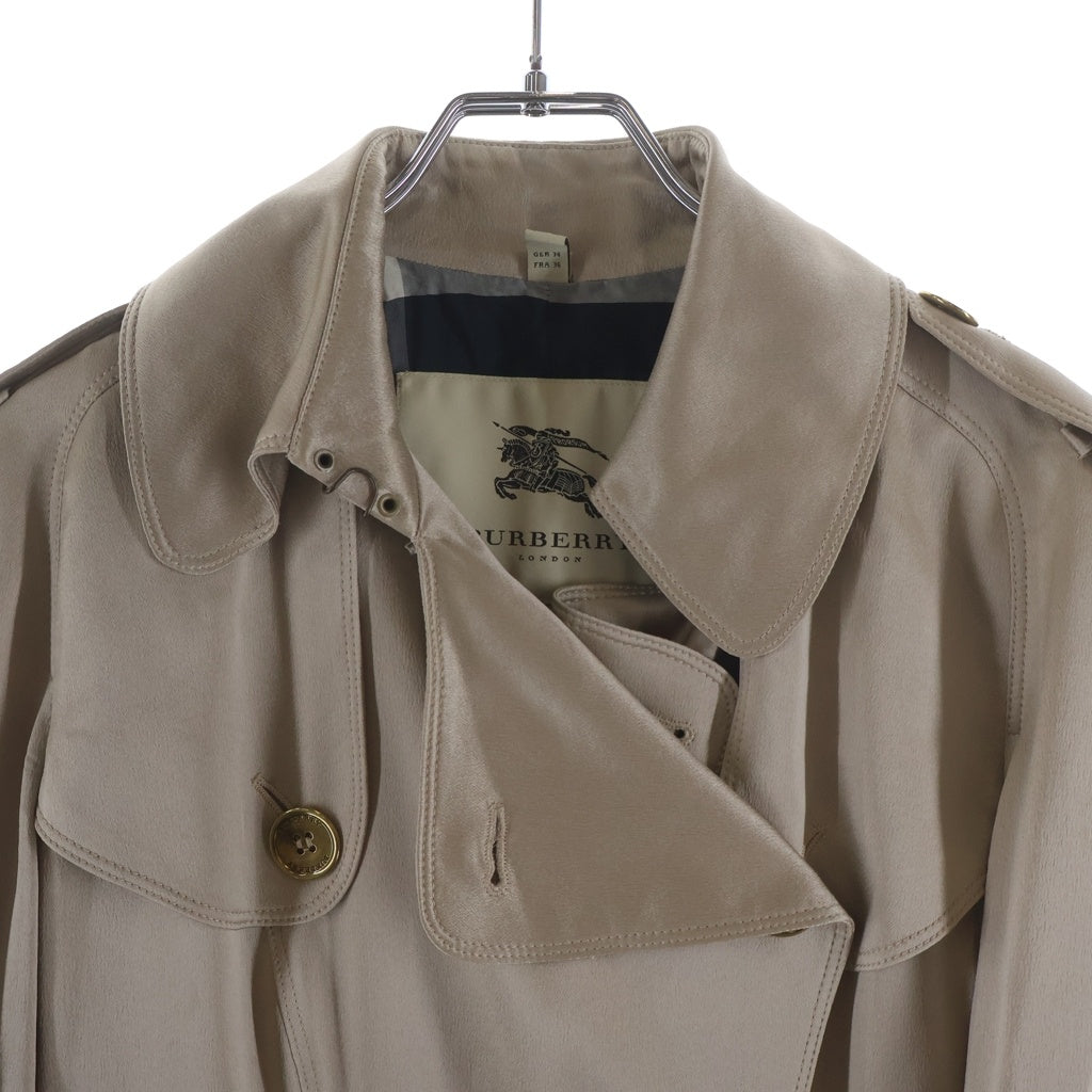 BURBERRY(バーバリー) 裏地ノバチェック柄 シルク ダブルブレスト トレンチコート ベージュ レディース