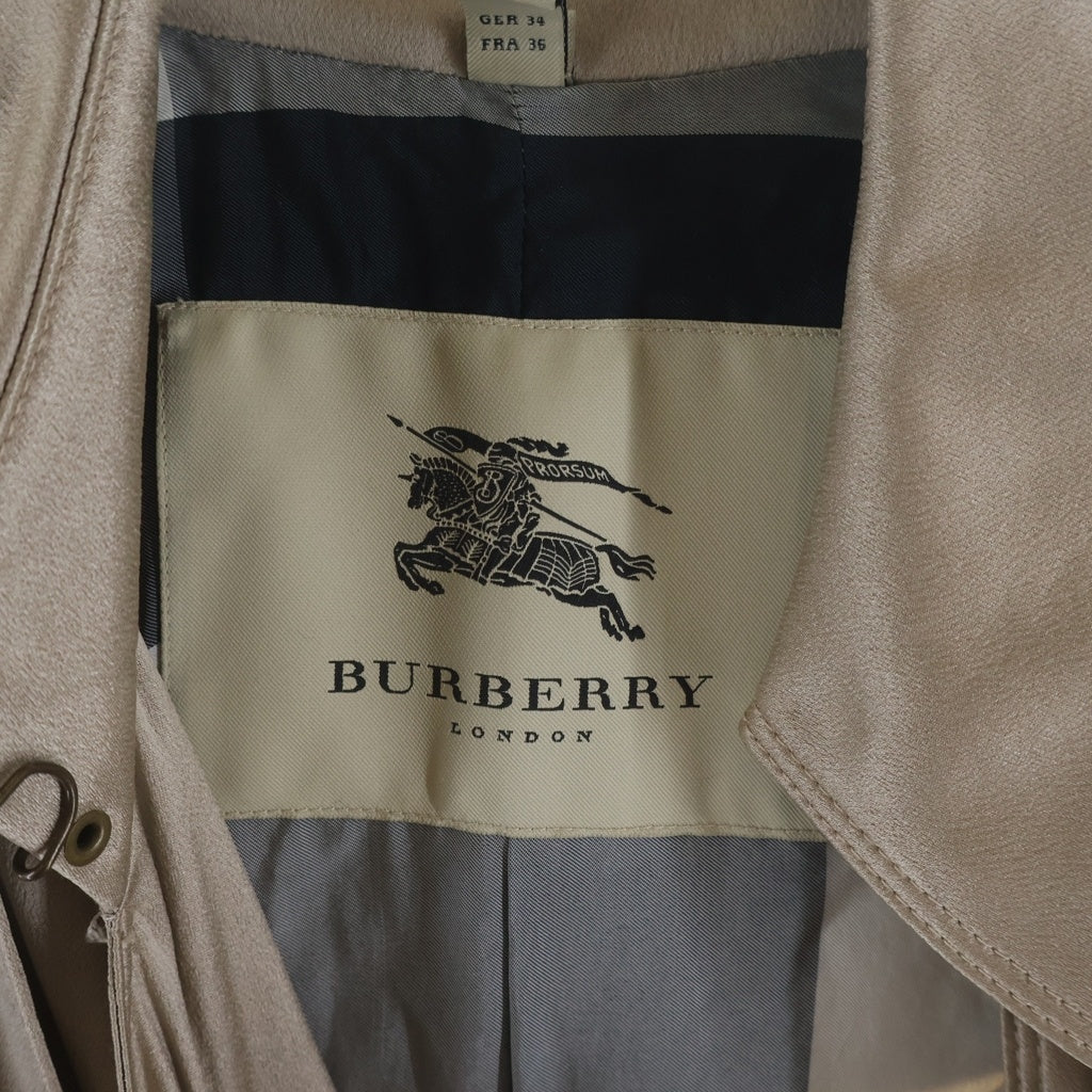 BURBERRY(バーバリー) 裏地ノバチェック柄 シルク ダブルブレスト トレンチコート ベージュ レディース