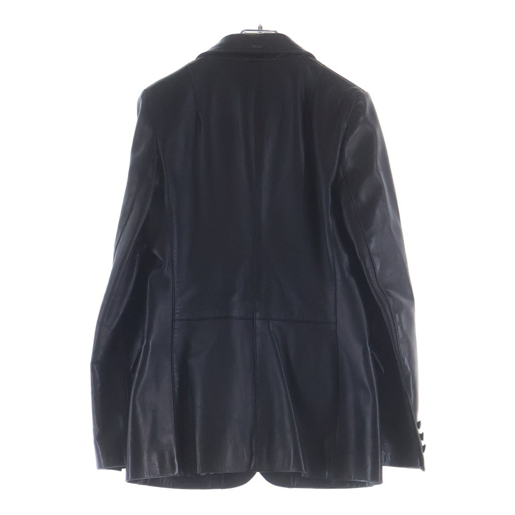 DOLCE & GABBANA(ドルチェアンドガッバーナ) 裏地レオパード総柄 レザー 2B テーラードジャケット ブラック レディース