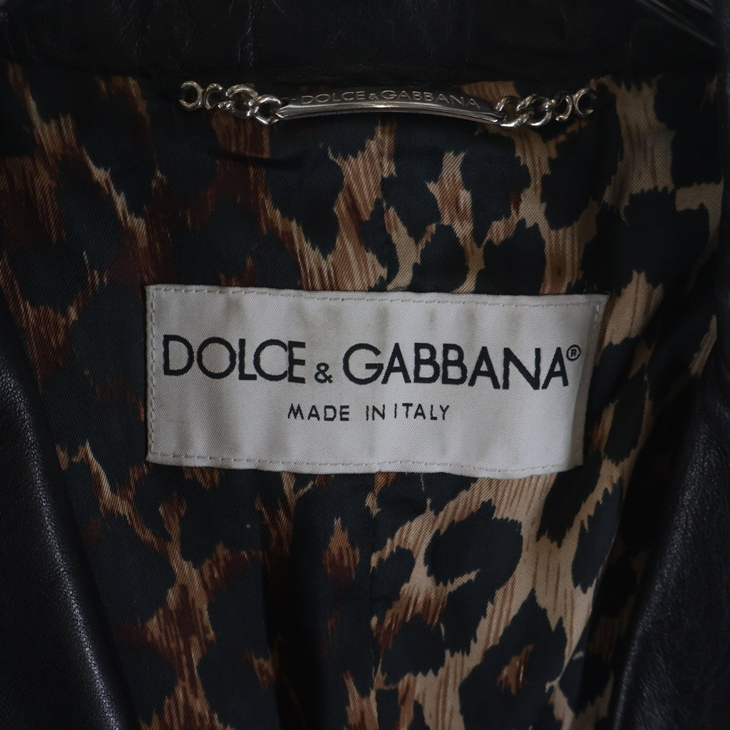 DOLCE & GABBANA(ドルチェアンドガッバーナ) 裏地レオパード総柄 レザー 2B テーラードジャケット ブラック レディース