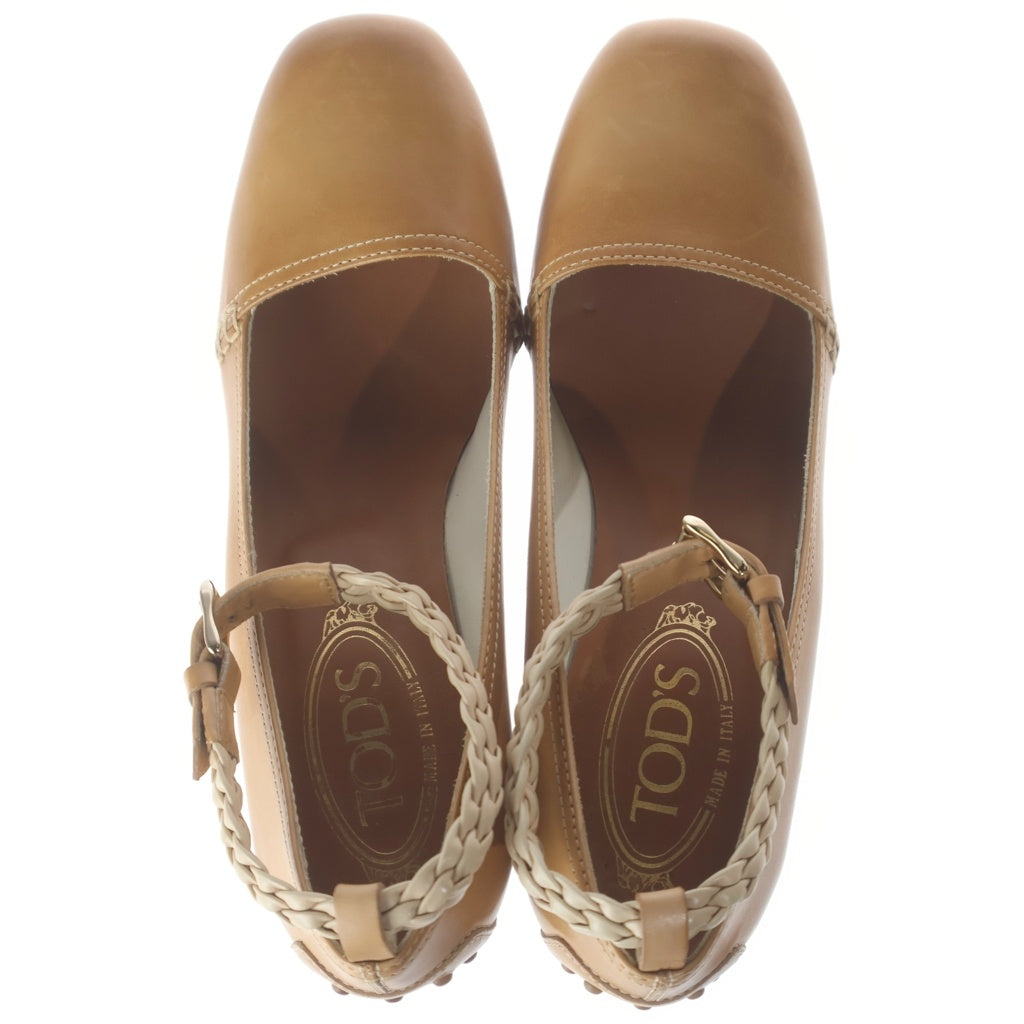 TOD'S(トッズ) アンクルストラップ レザー ウェッジソール ヒール パンプス シューズ ベージュ レディース