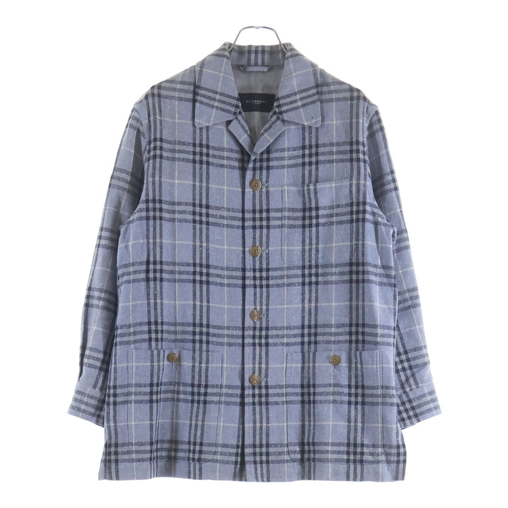 BURBERRY LONDON(バーバリーロンドン) チェック総柄 リネン ジャケット ライトブルー