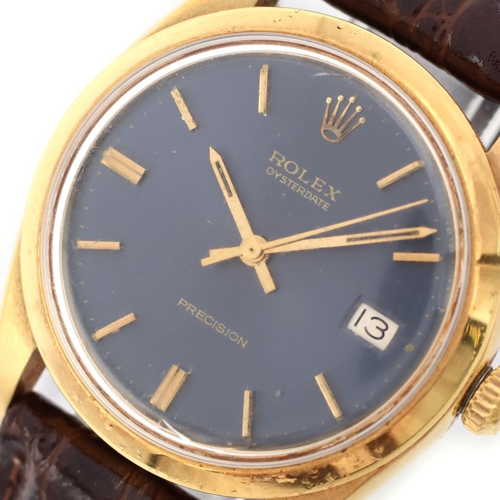 ROLEX(ロレックス) オイスターデイト 黒文字盤 レザーベルト 手巻き SS×社外革/手巻き 6694 1199300