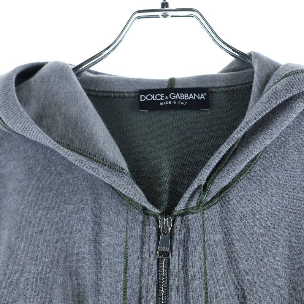 DOLCE & GABBANA(ドルチェアンドガッバーナ) ■ニットパーカー フーディー グリーン×グレー コットン