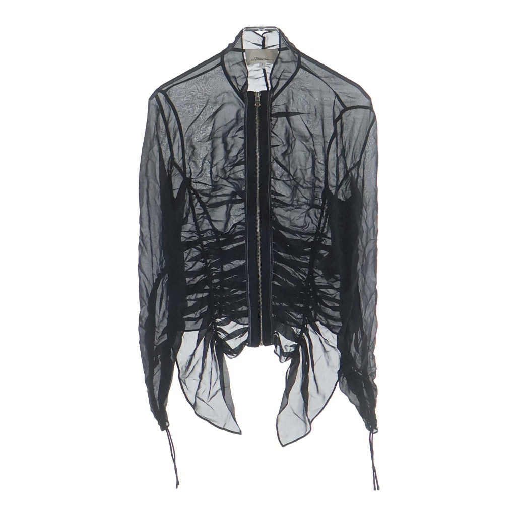 3.1 Phillip Lim(スリーワンフィリップリム) ギャザーデザイン シルク ジップアップ シアー ジャケットブラック レディース S172-2226CHF