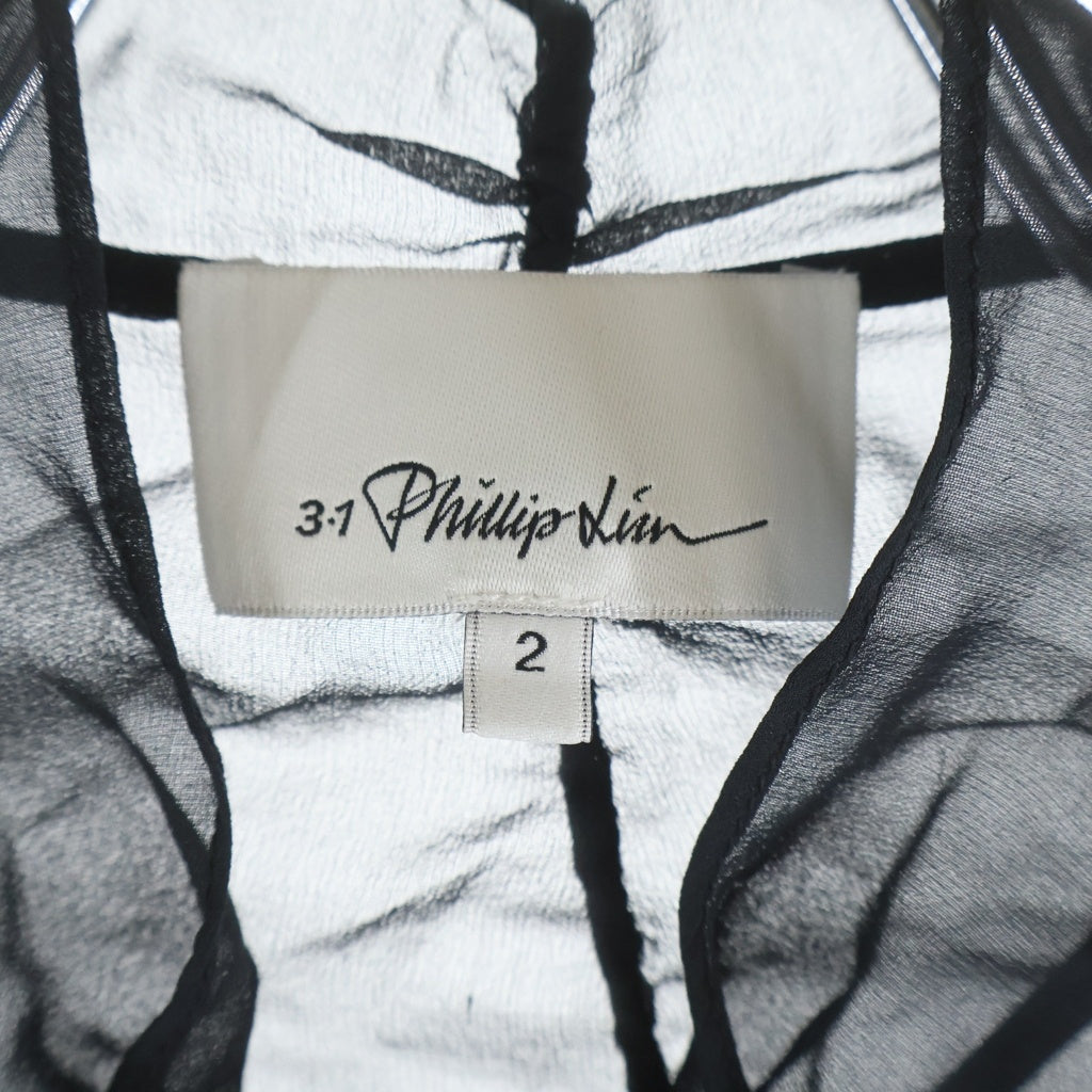 3.1 Phillip Lim(スリーワンフィリップリム) ギャザーデザイン シルク ジップアップ シアー ジャケットブラック レディース S172-2226CHF