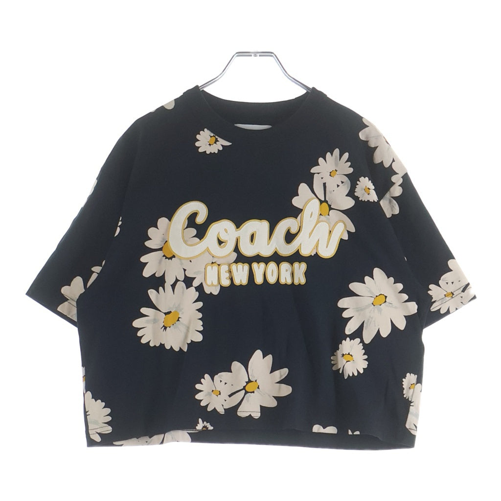 COACH(コーチ) フローラル クロップド シグネチャー スクリプト Tシャツ ブラック #S CQ180 レディース