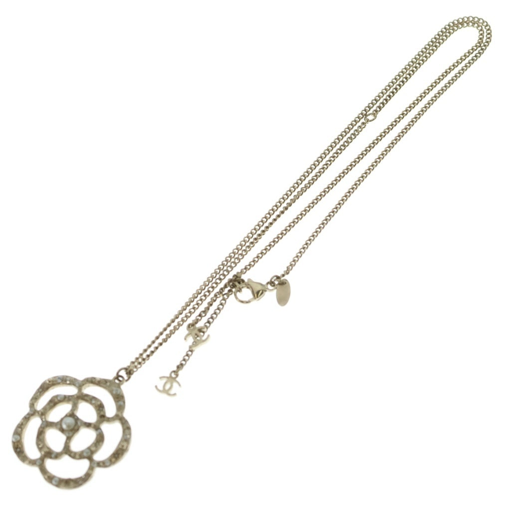 CHANEL(シャネル) カメリア ラインストーン フェイクパール ネックレス ペンダント チェーン ゴールド GP レディース
