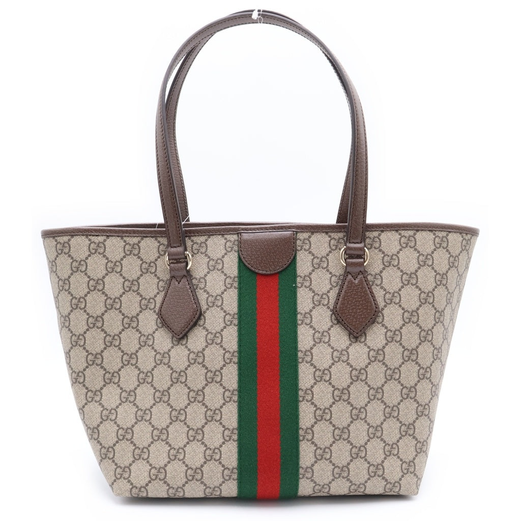 GUCCI(グッチ) オフィディア ダブルG トートバッグ ハンドバッグ ミディアム ブラウン×ベージュ PVC×レザー 836831 ゴールド金具 レディース