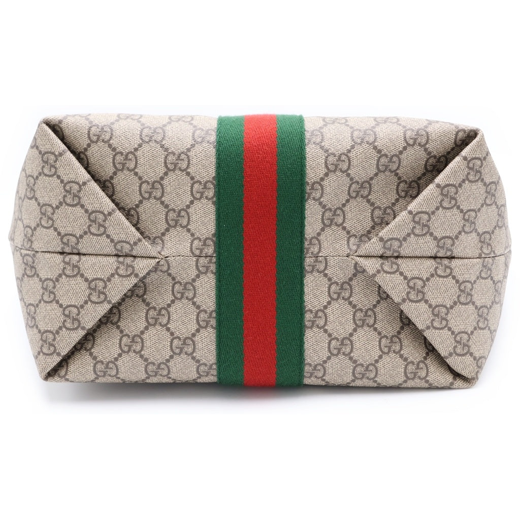 GUCCI(グッチ) オフィディア ダブルG トートバッグ ハンドバッグ ミディアム ブラウン×ベージュ PVC×レザー 836831 ゴールド金具 レディース