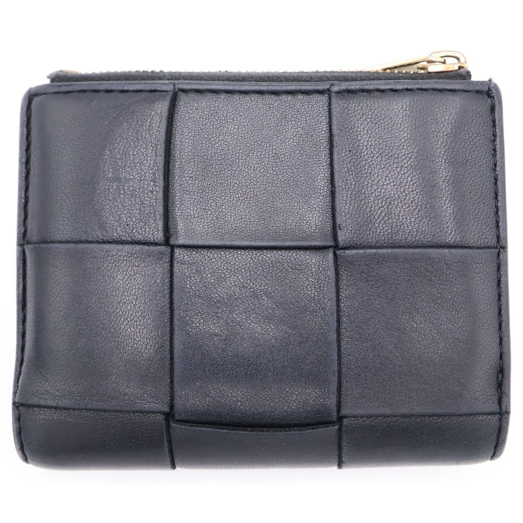 BOTTEGA VENETA(ボッテガヴェネタ) マキシイントレチャート コンパクトウォレット 二つ折り財布 ブラック レザー ゴールド金具