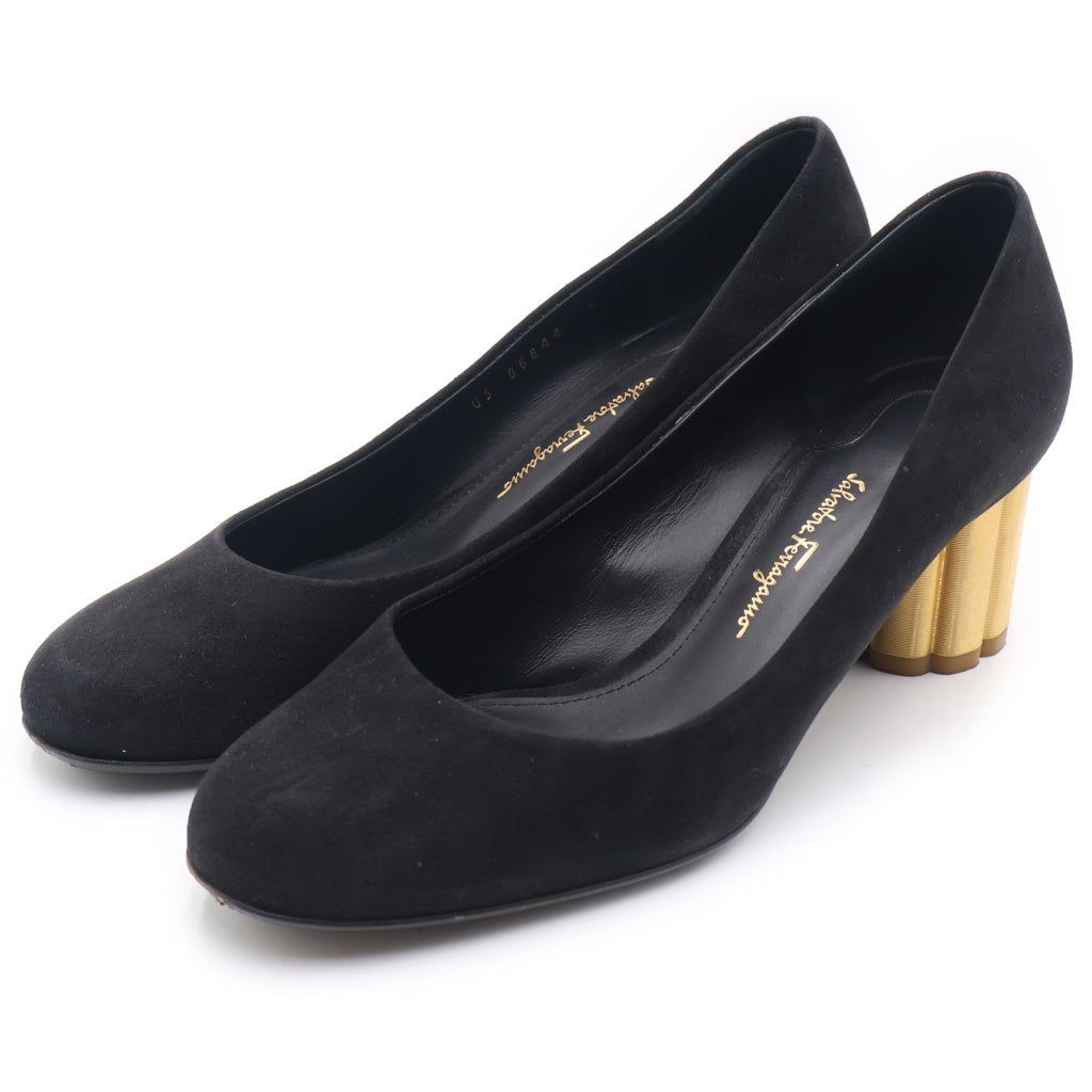 Salvatore Ferragamo(サルヴァトーレ フェラガモ) フラワーヒール スエードレザー パンプス シューズ ブラック レディース