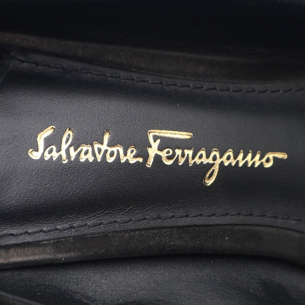 Salvatore Ferragamo(サルヴァトーレ フェラガモ) フラワーヒール スエードレザー パンプス シューズ ブラック レディース