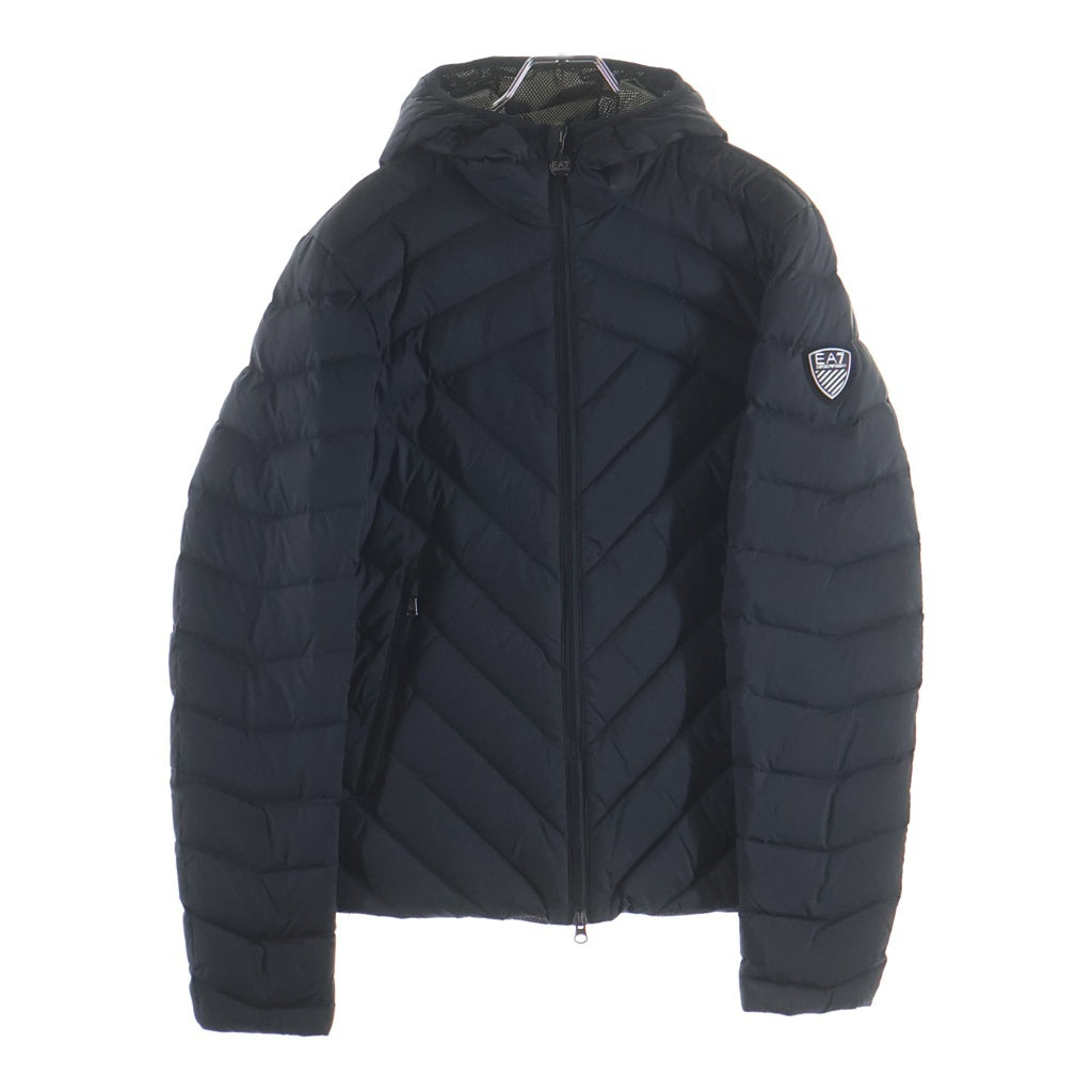 EMPORIO ARMANI(エンポリオアルマーニ) キルティング 中綿 フーデッド ジップアップ ロングジャケット コート ブラック