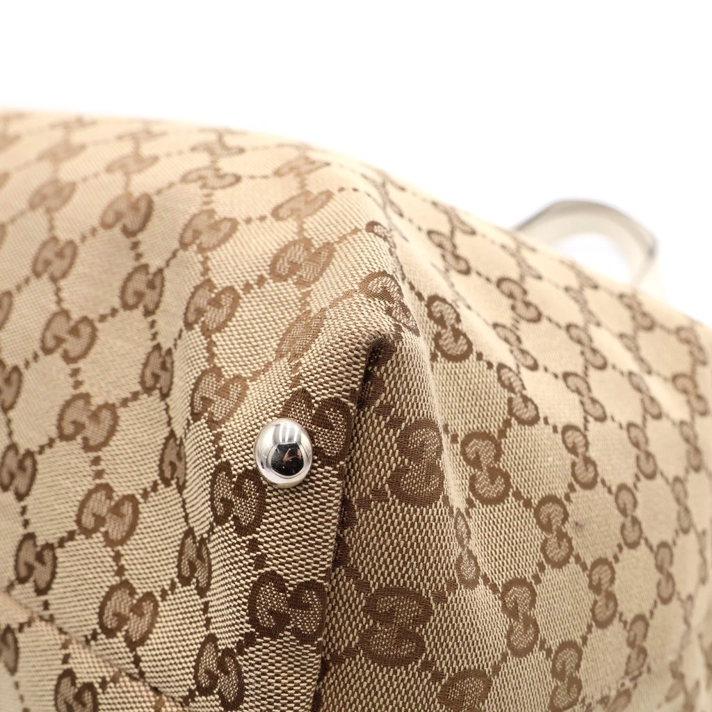 GUCCI(グッチ) GGキャンバス ハンドバッグ トートバッグ ホワイト×ブラウン キャンバス×レザー 229852 シルバー金具 レディース