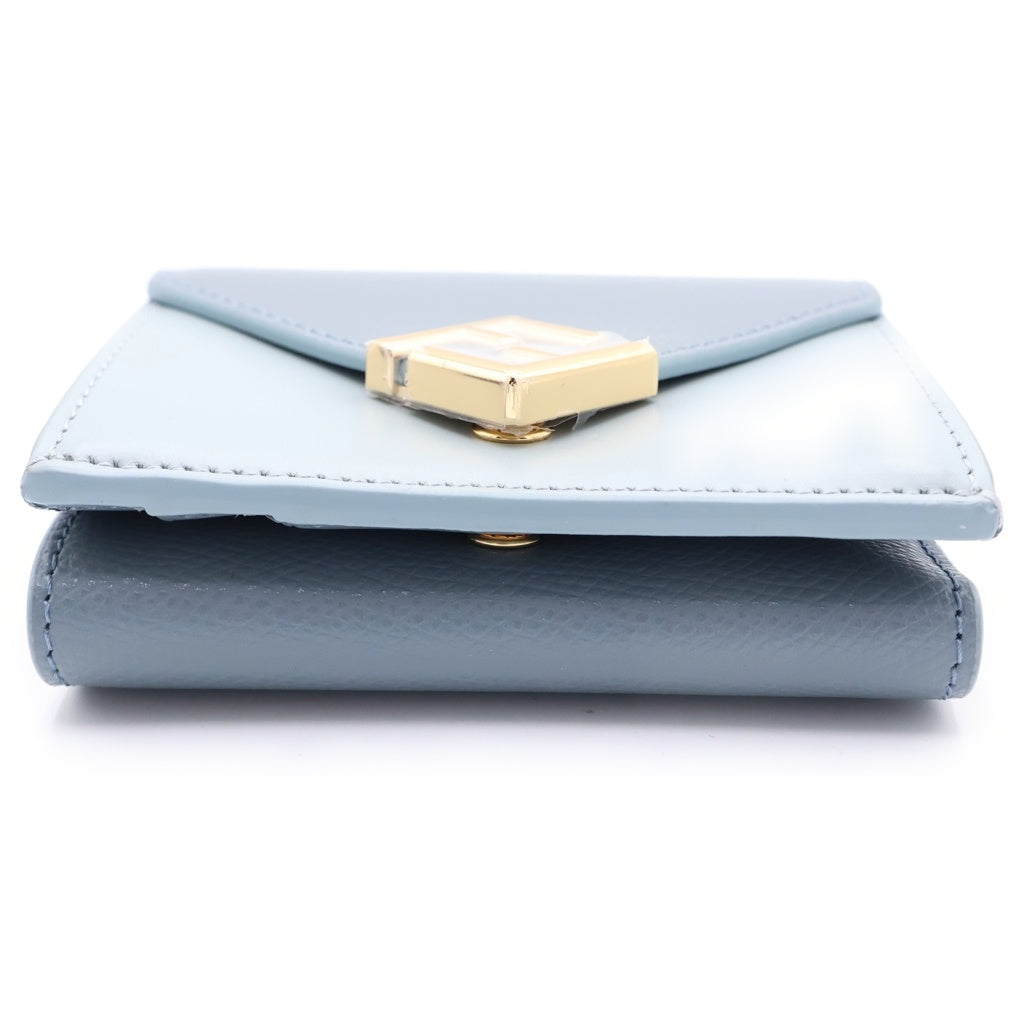 FENDI(フェンディ) FFダイヤモンド コンパクトウォレット 三つ折り財布 コインケース ブルー レザー 8M0480 ゴールド金具 レディース