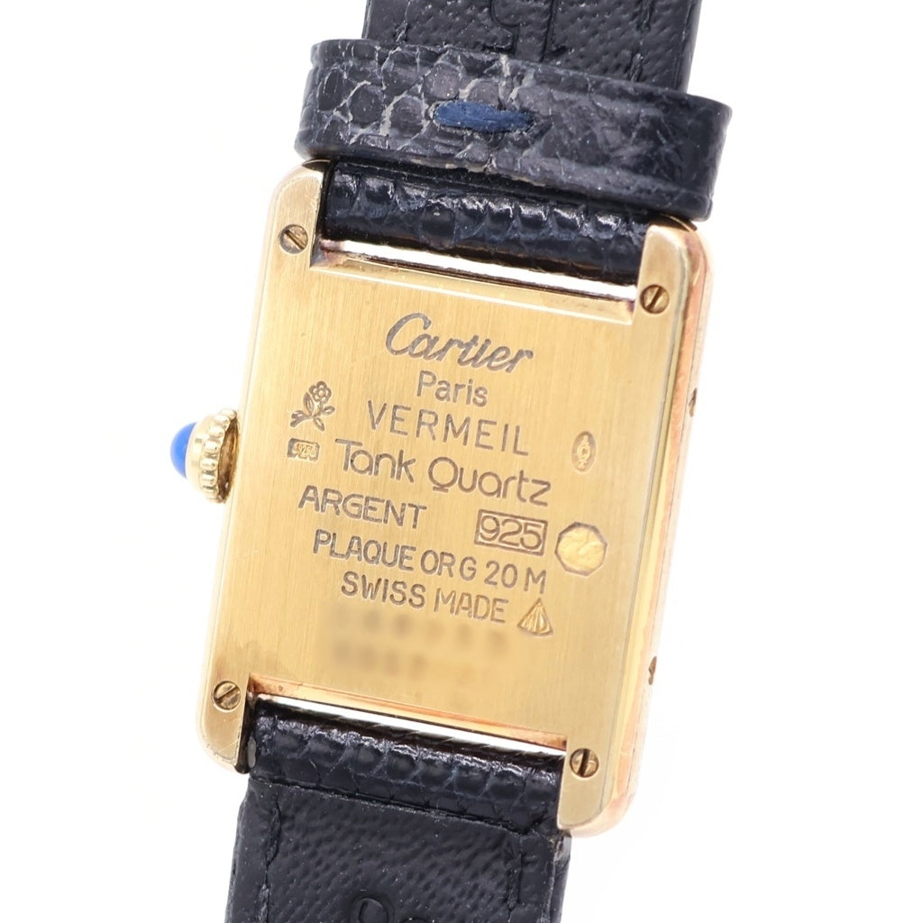 Cartier(カルティエ) マストタンクSM シルバーギルト ホワイト文字盤 レザーベルト クォーツウォッチ 腕時計 ゴールド/ブラック W1008354 レディース