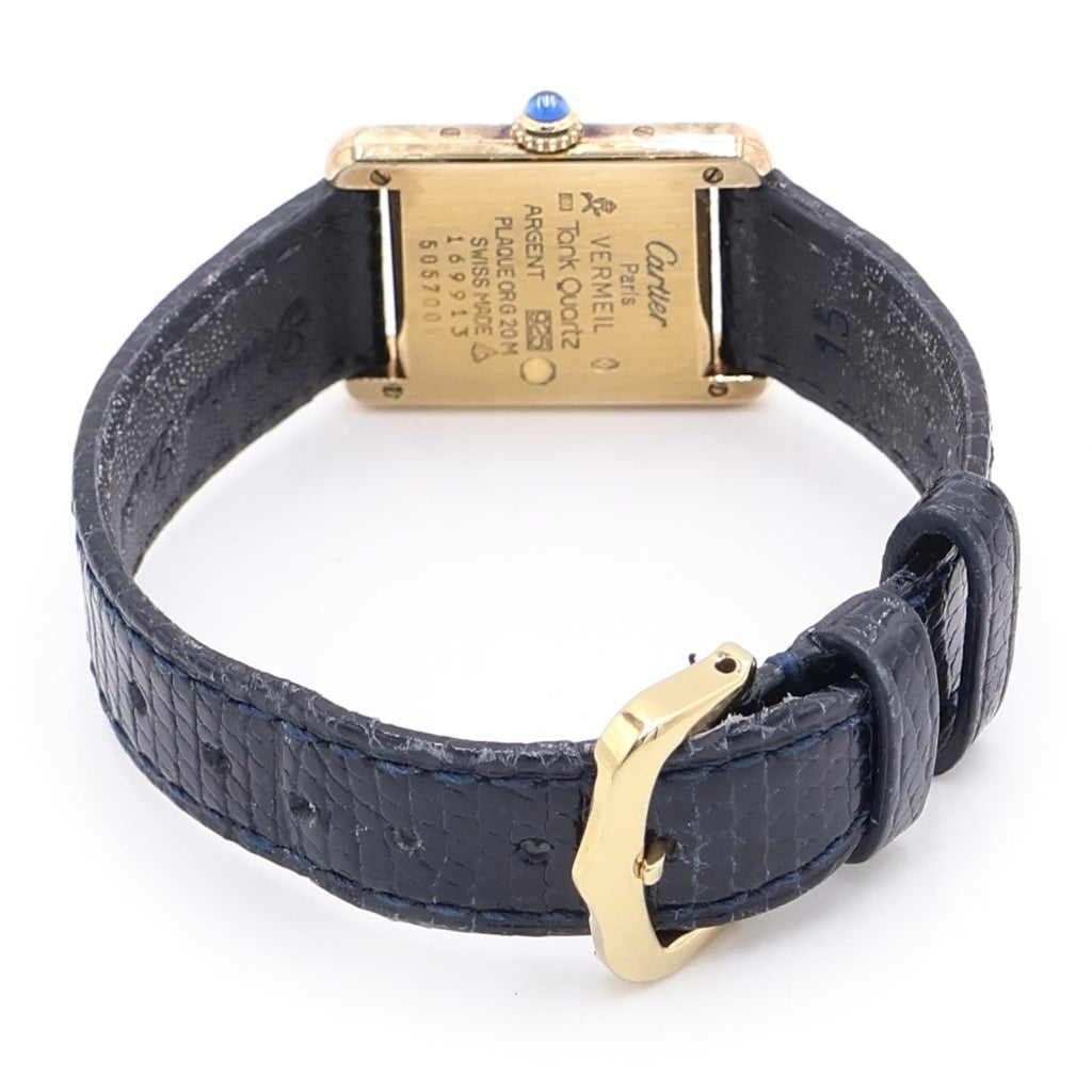 Cartier(カルティエ) マストタンクSM シルバーギルト ホワイト文字盤 レザーベルト クォーツウォッチ 腕時計 ゴールド/ブラック W1008354 レディース