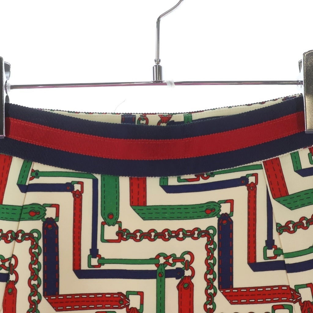 GUCCI(グッチ) チェーンベルト柄 タイトスカート アイボリー×グリーン×レッド #36 453833 ZIP25 レディース