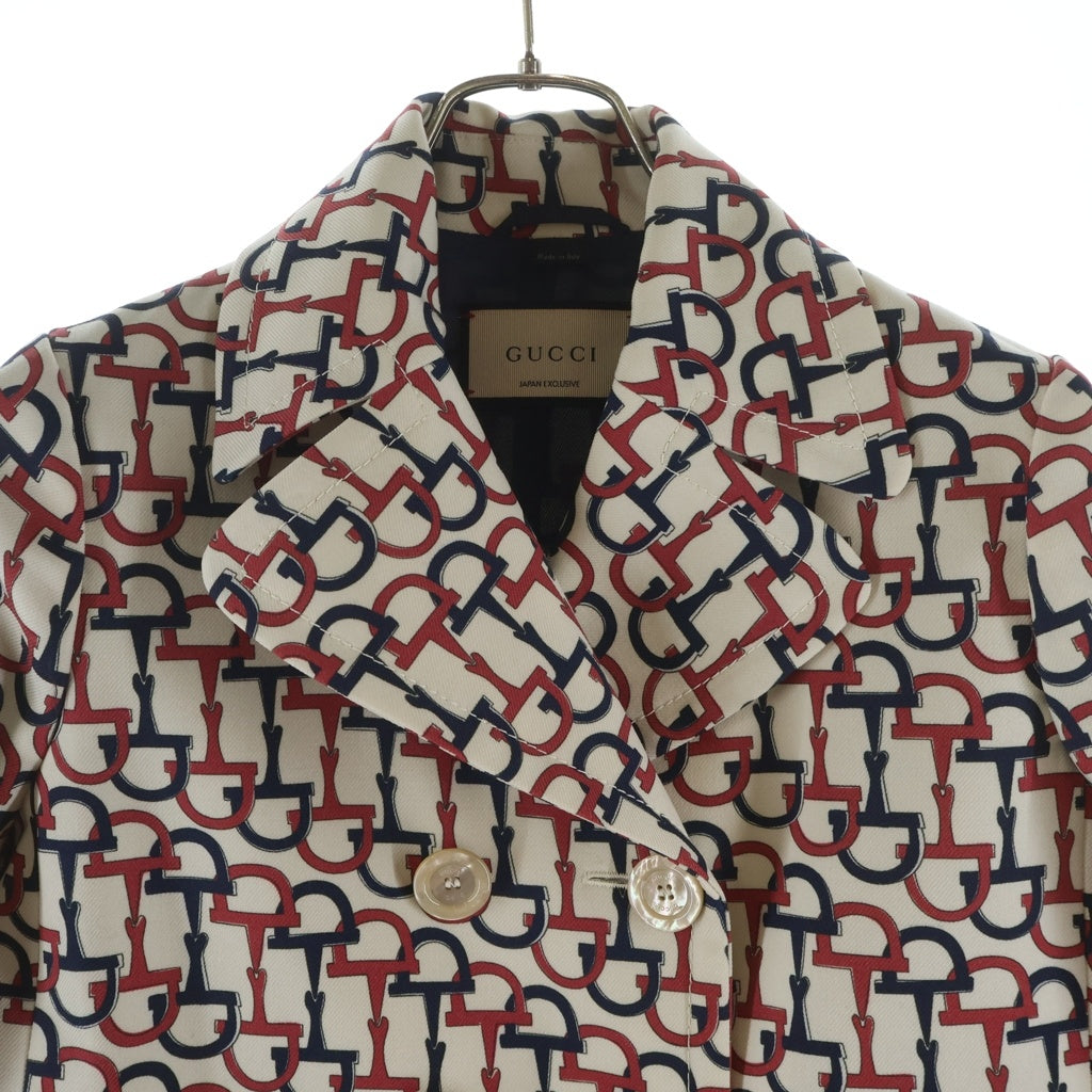GUCCI(グッチ) ホースビット トレンチコート ライトジャケットアイボリー×ネイビー×ピンク #38 3448279 ZHX81 レディース