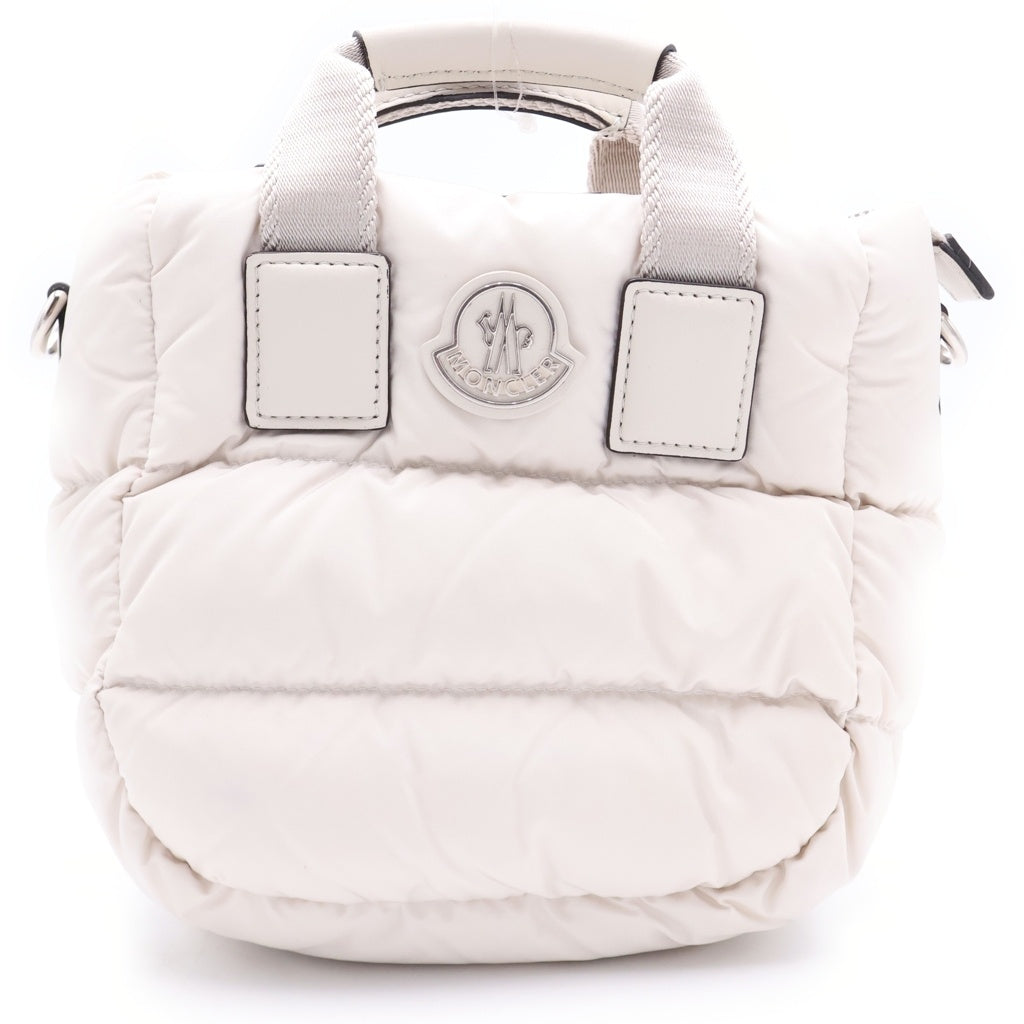 MONCLER(モンクレール) マイクロキャラドック ナイロン ダウン レザー 2WAY ハンド ショルダーバッグ シルバー金具 アイボリー レディース