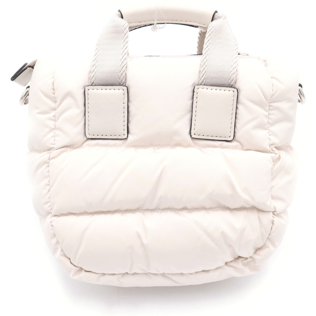 MONCLER(モンクレール) マイクロキャラドック ナイロン ダウン レザー 2WAY ハンド ショルダーバッグ シルバー金具 アイボリー レディース