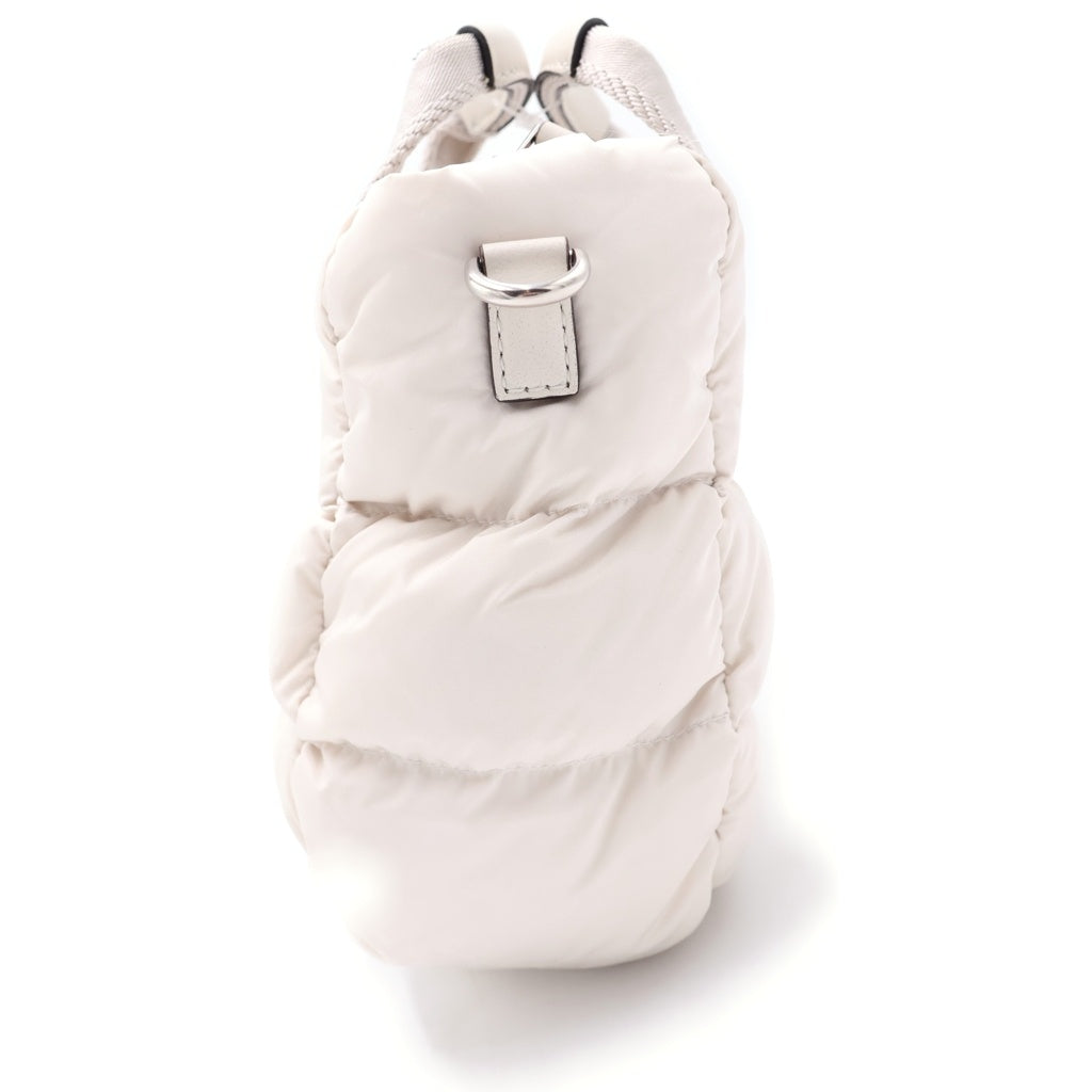 MONCLER(モンクレール) マイクロキャラドック ナイロン ダウン レザー 2WAY ハンド ショルダーバッグ シルバー金具 アイボリー レディース