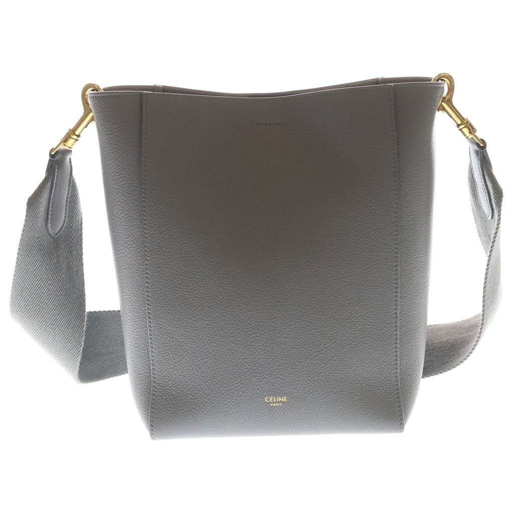 CELINE(セリーヌ) サングル バケット ショルダーバッグ スモール グレー レザー レディース