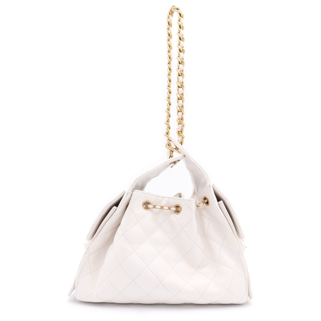 CHANEL(シャネル) CHANEL25 スモールハンドバッグ ワンショルダーバッグ ホワイト キャビアスキン AS5293 ゴールド金具 レディース