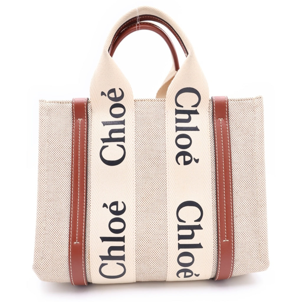 Chloe(クロエ) ウッディ スモール キャンバス レザー ハンド トートバッグ ベージュ/ブラウン レディース