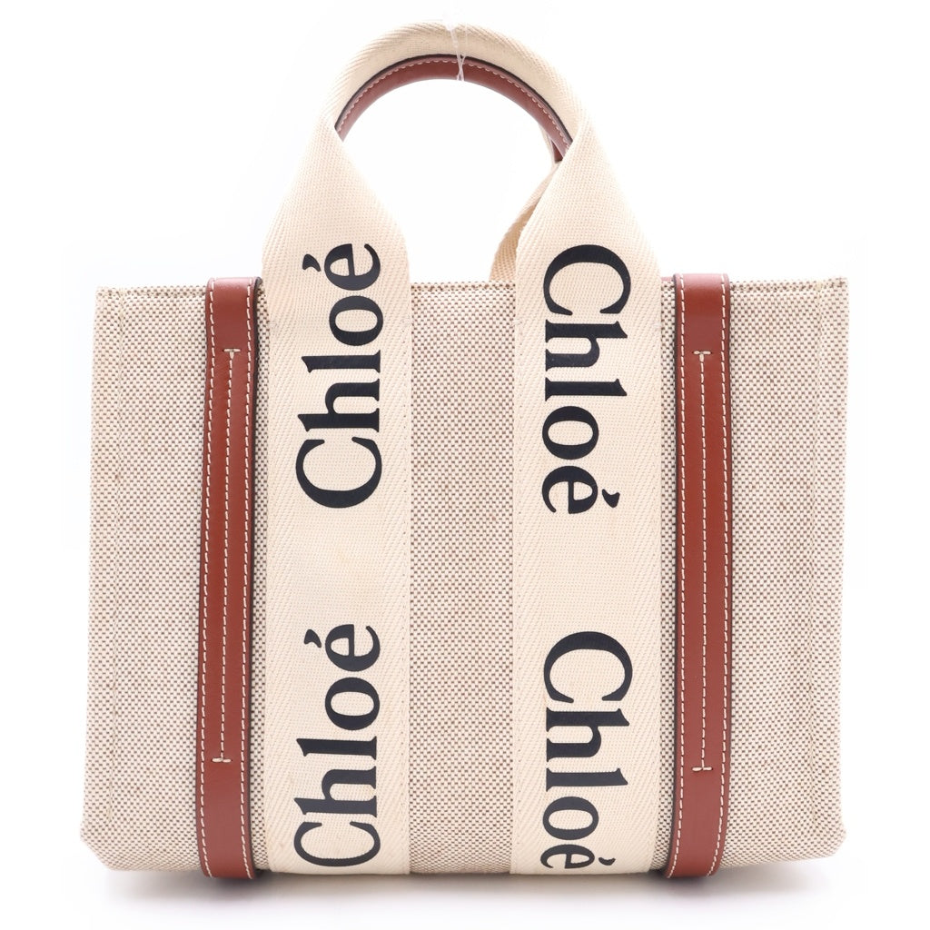 Chloe(クロエ) ウッディ スモール キャンバス レザー ハンド トートバッグ ベージュ/ブラウン レディース