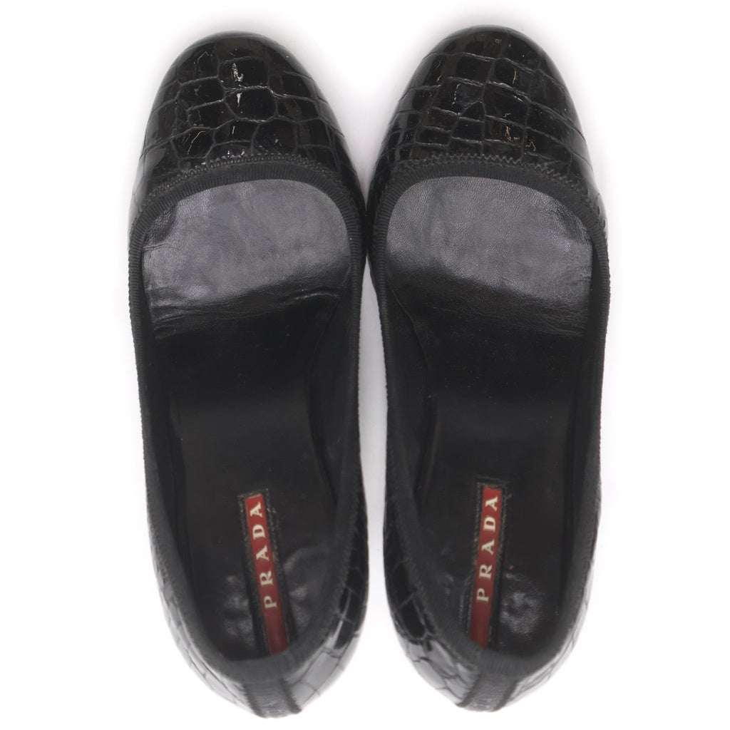 PRADA(プラダ) ヒールパンプス クロコ型押し ブラック #36 1/2 レディース