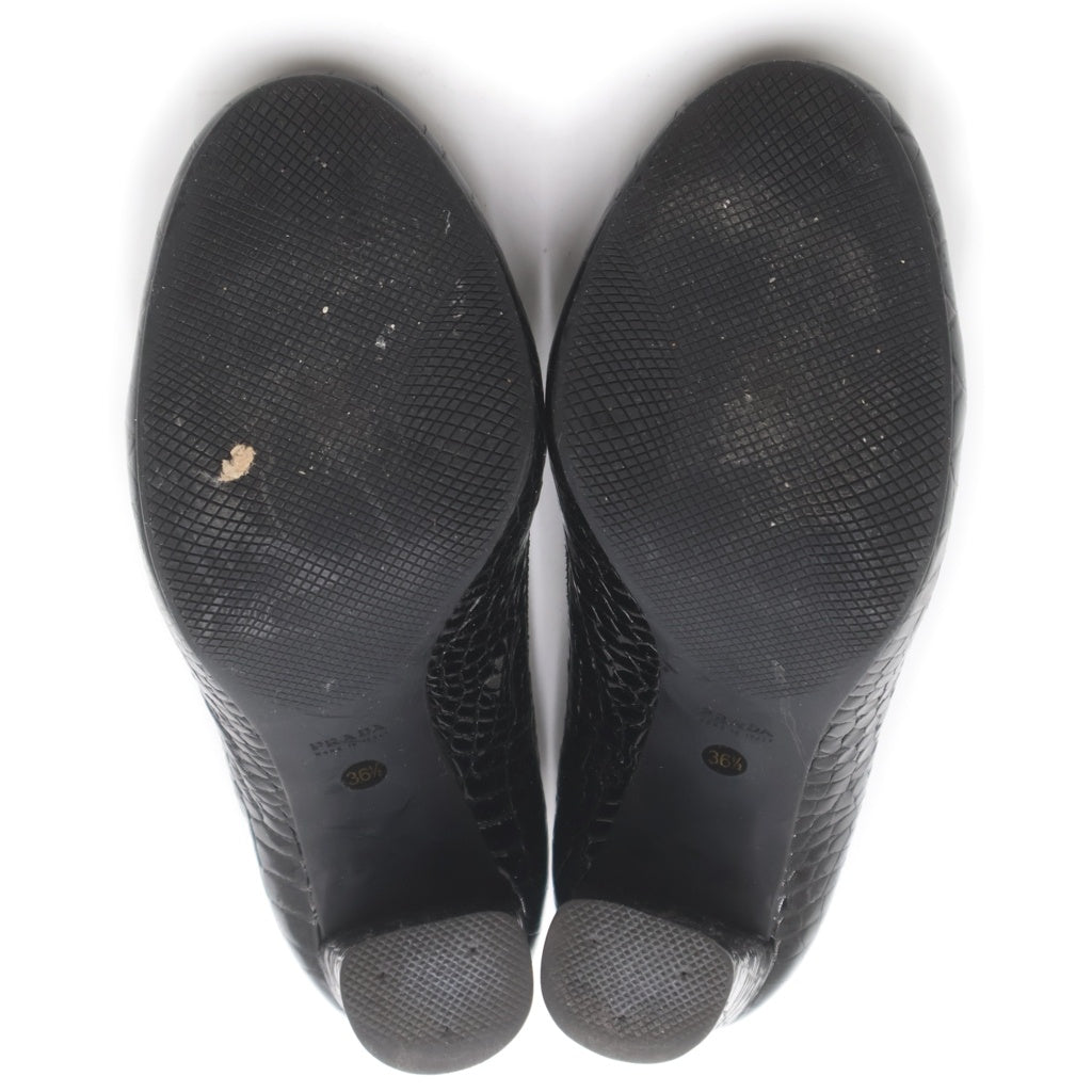 PRADA(プラダ) ヒールパンプス クロコ型押し ブラック #36 1/2 レディース