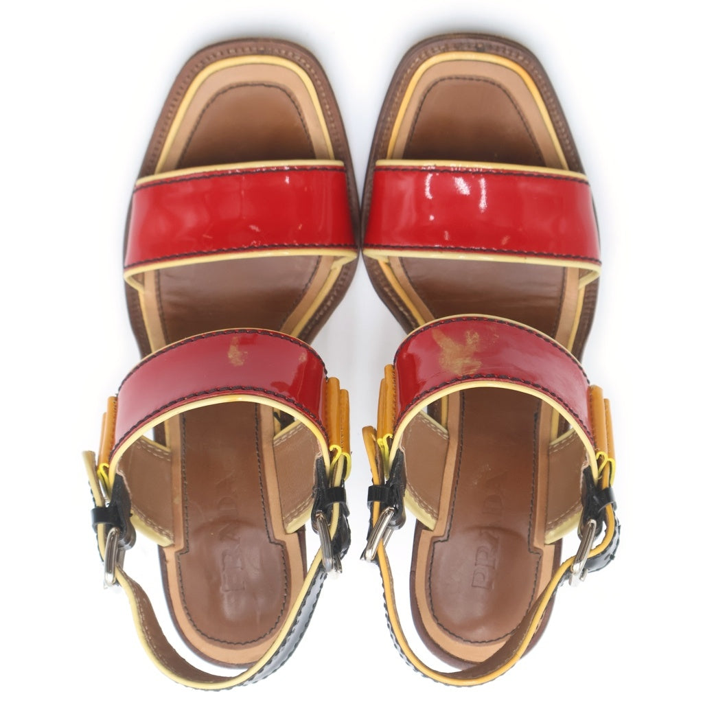 PRADA(プラダ) ヒールサンダル ブラウン×レッド×イエロー エナメル #37 レディース