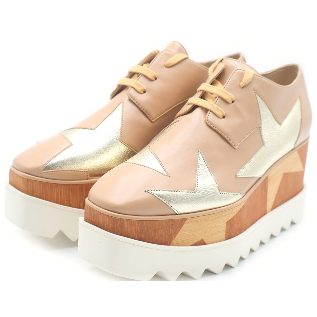 STELLA McCARTNEY(ステラマッカートニー) エリス スター メタリック コンビレザー プラットフォーム 厚底 シューズ ベージュ レディース 800281