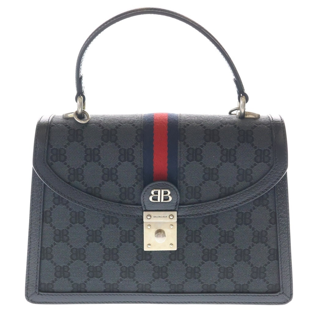 BALENCIAGA(バレンシアガ) ×グッチ ザハッカー 2wayハンドバッグ ショルダーバッグ ブラック キャンバス×レザー 680119 シルバー金具 レディース