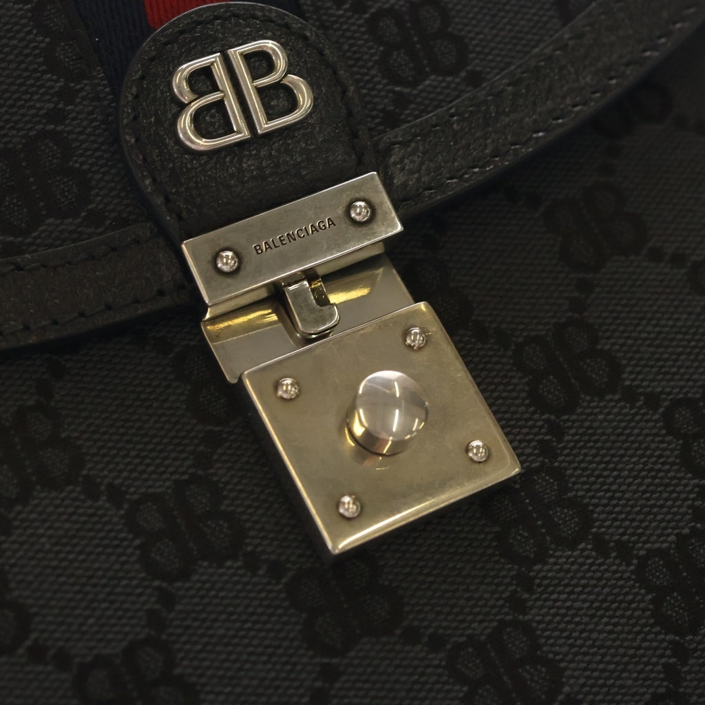 BALENCIAGA(バレンシアガ) ×グッチ ザハッカー 2wayハンドバッグ ショルダーバッグ ブラック キャンバス×レザー 680119 シルバー金具 レディース
