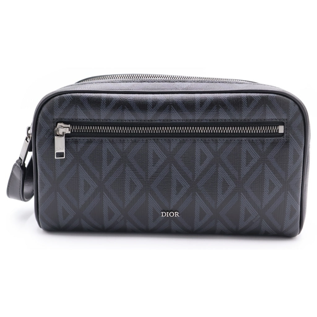 Christian Dior(クリスチャンディオール) CDダイヤモンド トイレタリーバッグ ケース ポーチ ブラック シルバー金具 レディース