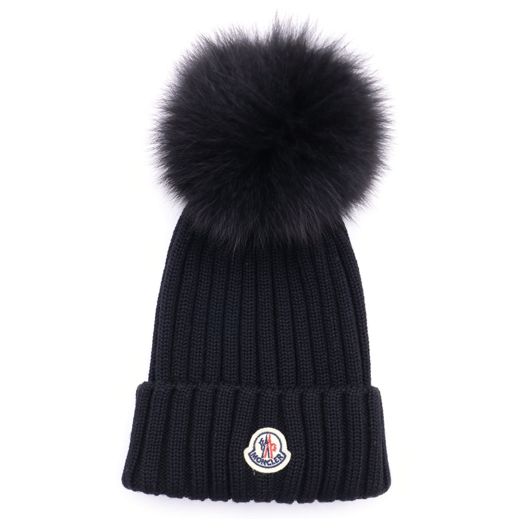 MONCLER(モンクレール) 20AW ワッペンロゴ ポンポン ニットキャップ 帽子 ブラック F20933B7201 A9327 レディース
