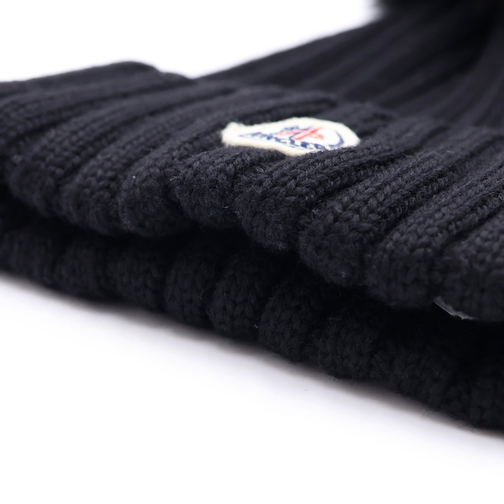 MONCLER(モンクレール) 20AW ワッペンロゴ ポンポン ニットキャップ 帽子 ブラック F20933B7201 A9327 レディース