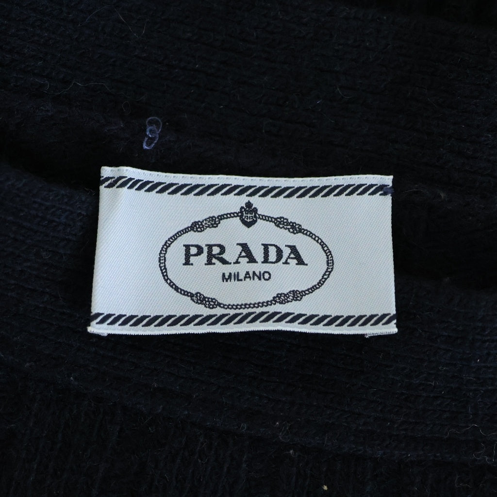 PRADA(プラダ) ボートネック カシミヤ混 ウール リブ 長袖ニット セーター ネイビー P24S74 レディース