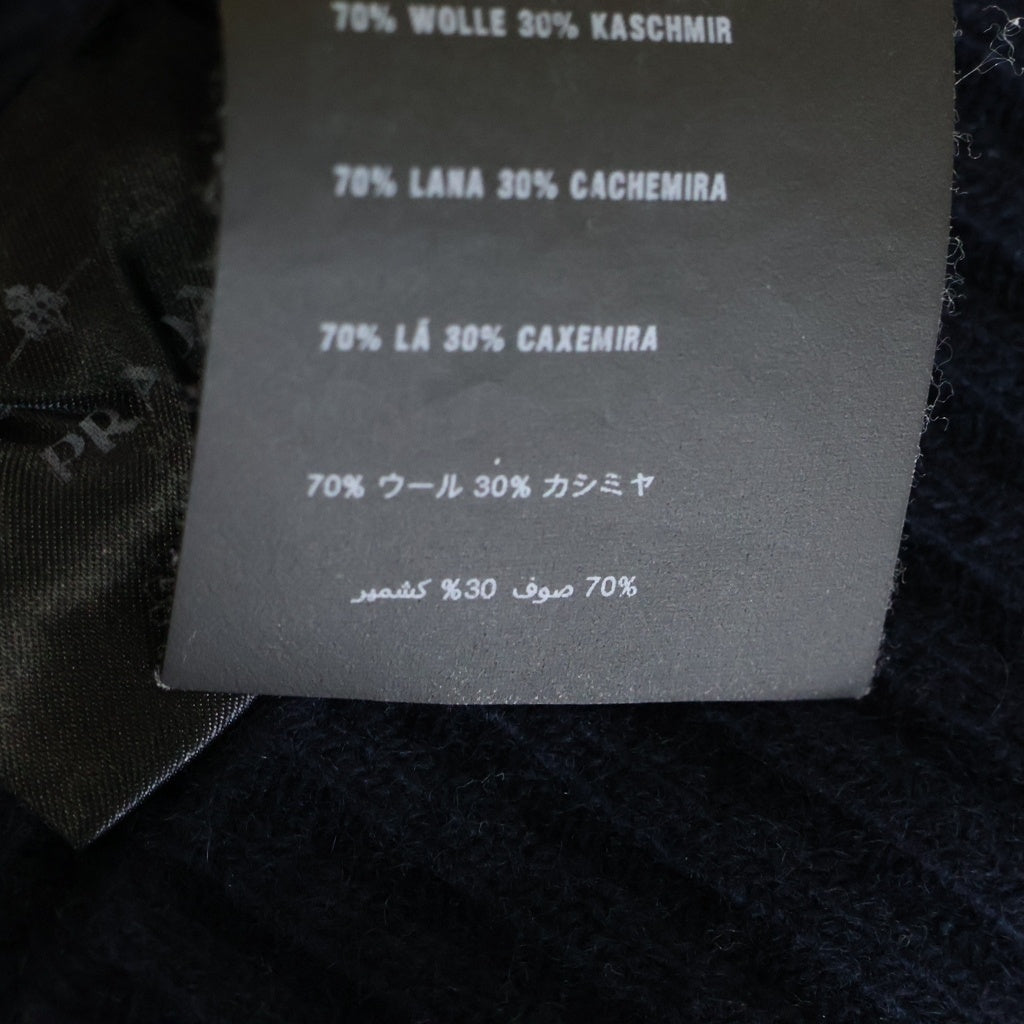 PRADA(プラダ) ボートネック カシミヤ混 ウール リブ 長袖ニット セーター ネイビー P24S74 レディース
