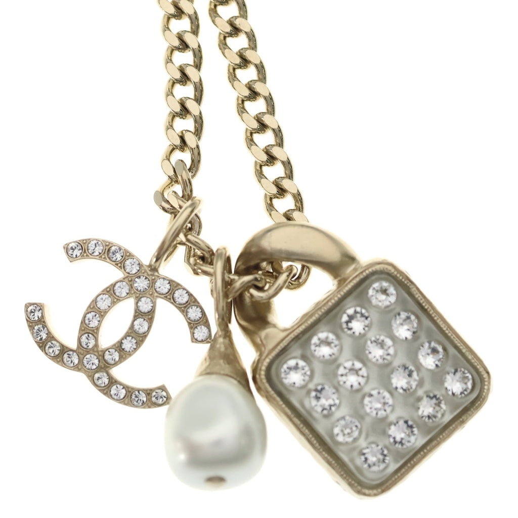 CHANEL(シャネル) A22S ココマーク ラインストーン フェイクパール ロングチェーン ネックレス ゴールド レディース
