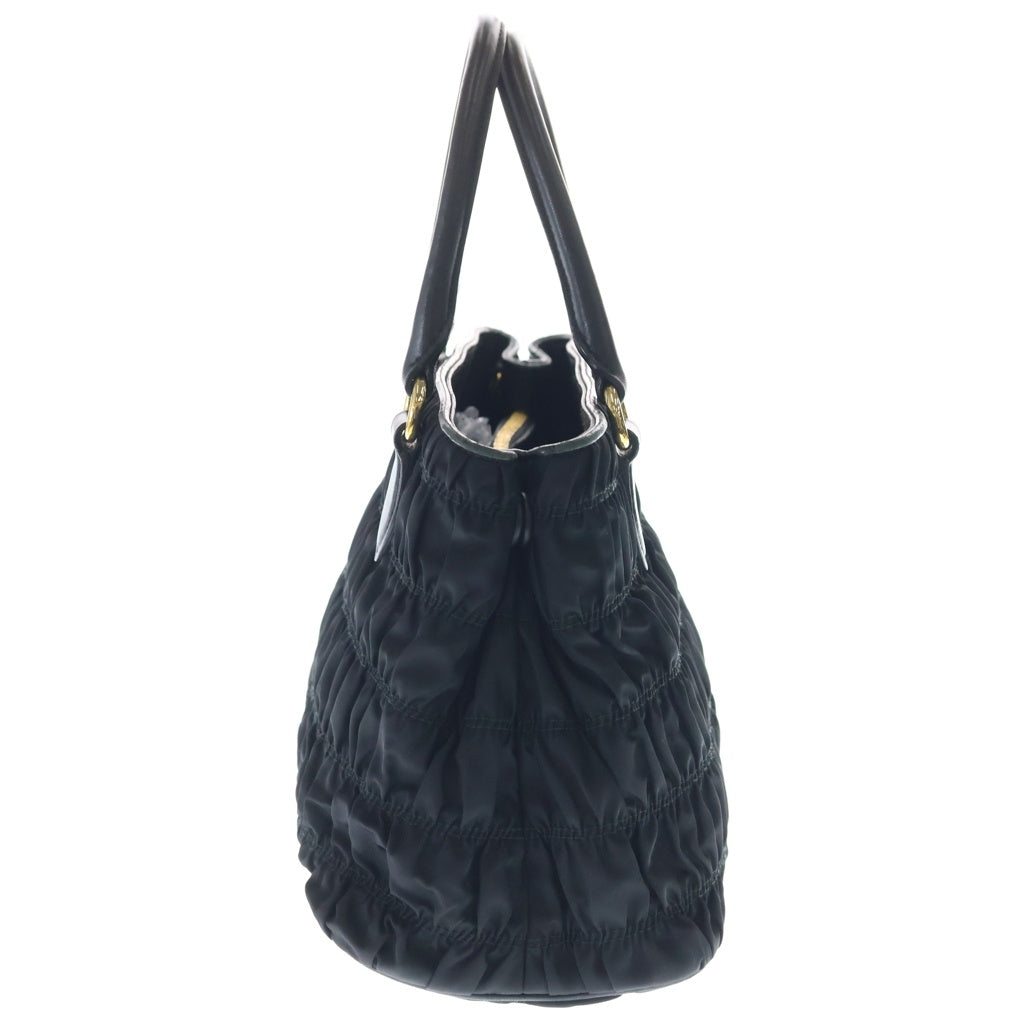 PRADA(プラダ) ギャザー 2wayハンドバッグ ショルダーバッグ ブラック ナイロン 1BA172 ゴールド金具 レディース