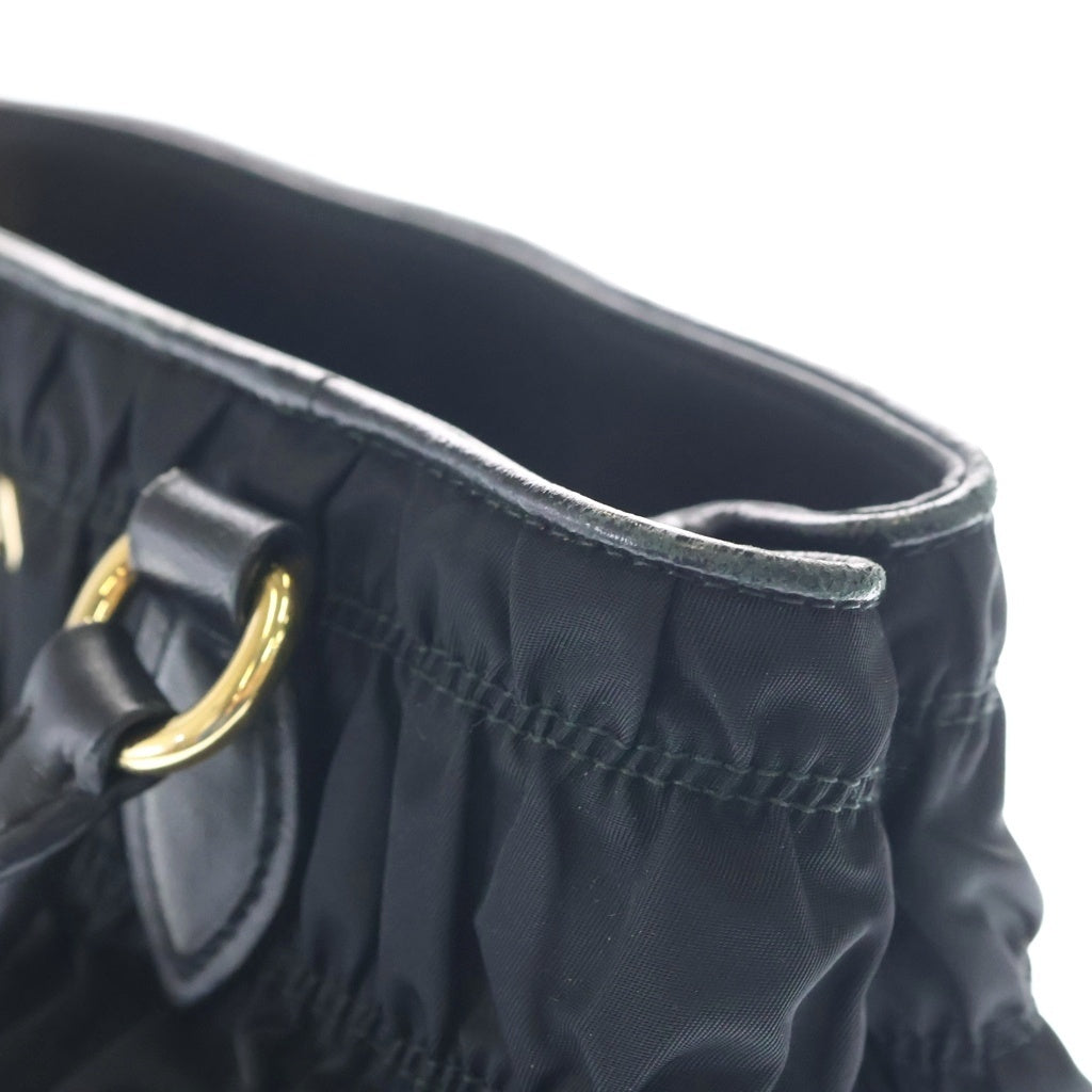 PRADA(プラダ) ギャザー 2wayハンドバッグ ショルダーバッグ ブラック ナイロン 1BA172 ゴールド金具 レディース